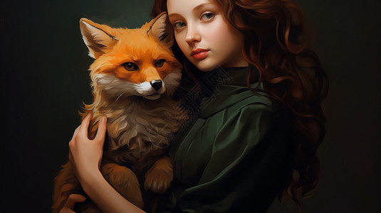 女人抱着狐狸图片