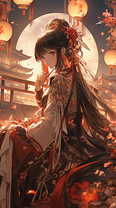 中秋节的动漫少女背景图片