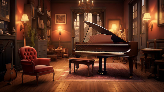 带钢琴的房间图片