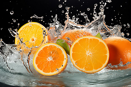 橙子在水中溅起水花高清图片
