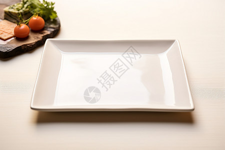 桌上的白色瓷盘图片