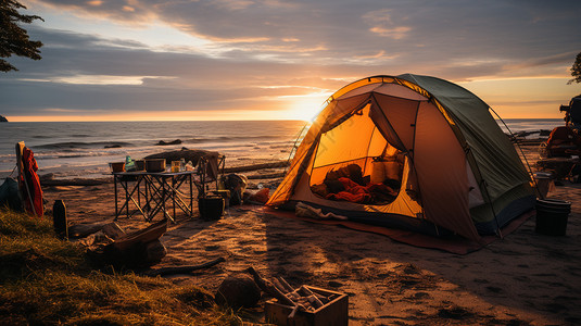 海边露营海边撑起的帐篷背景