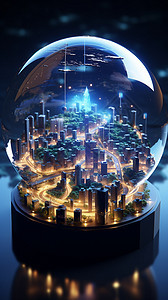 水晶球中的城市夜景图片