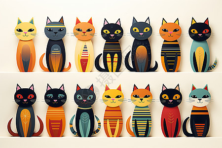 排列整齐的猫咪图标背景图片