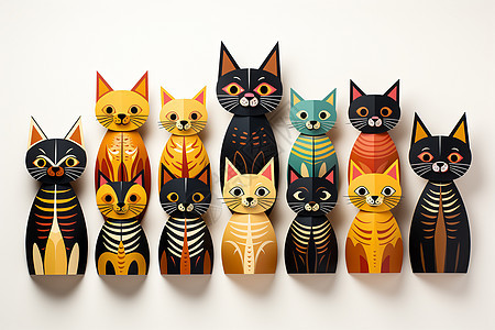 排队的猫咪艺术品背景图片