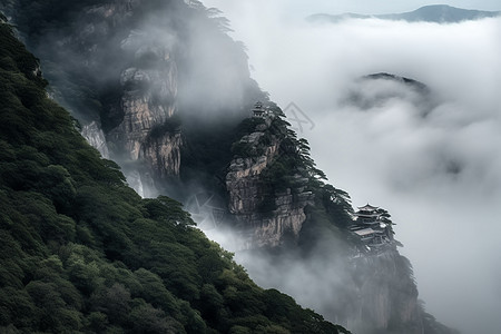 云雾遮挡住的大山图片