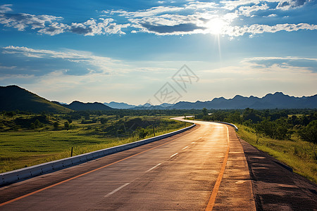 太阳照射阳光照射在公路上背景