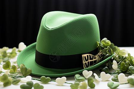 绿帽子与花环背景图片