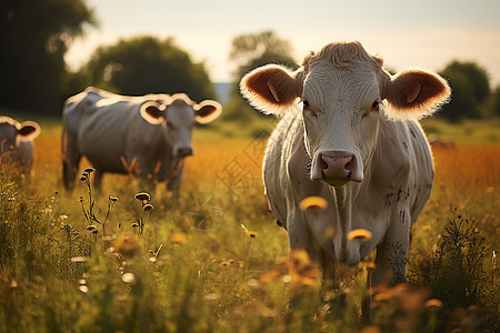 牛群在野外吃草图片