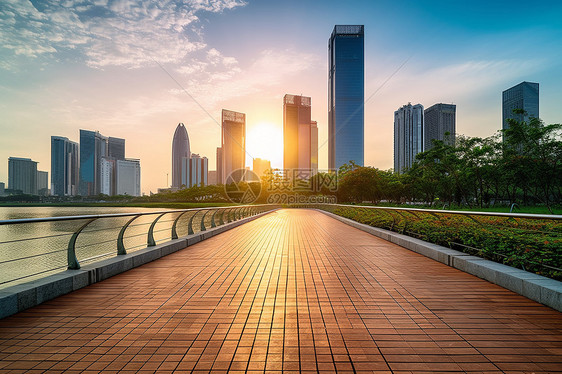 夕阳下的城市风景图片