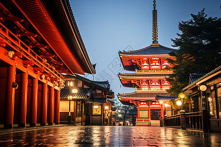 东京夜晚的浅草寺背景