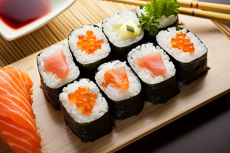 美味的日式寿司摆盘图片