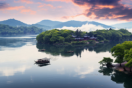 西湖山水背景