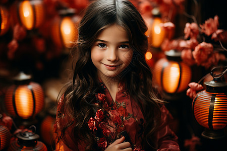 红灯笼里的小女孩图片