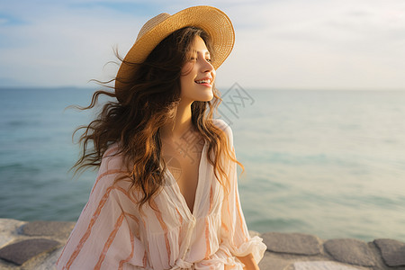 海中岩石上的美女海边岩石上的美女背景