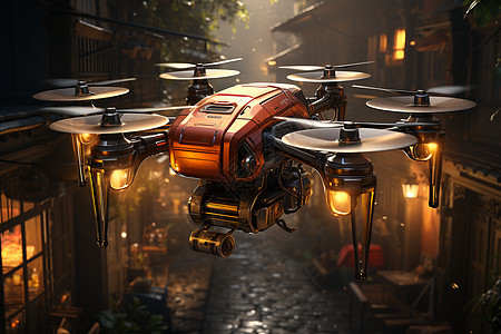 航拍街道城市街道上的无人机设计图片