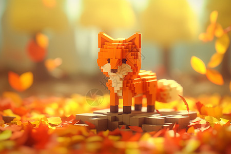 积木小狐狸在秋日森林里图片
