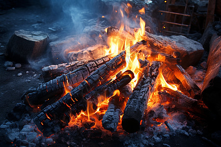 炭木里的火焰图片