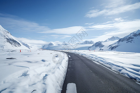 公路雪地冰山边的公路背景