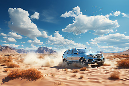 沙漠中的奔驰的汽车高清图片