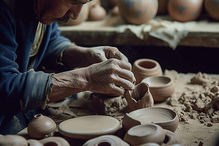 陶艺工匠制作陶罐背景图片