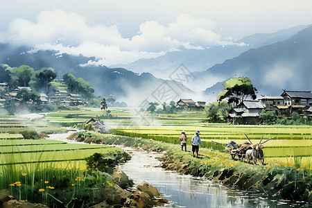 乡村稻田图片