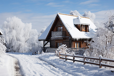 乡村小屋雪国的温暖背景