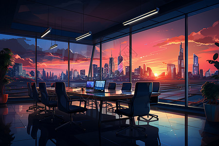 城市夜景的会议室图片