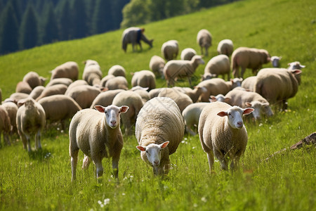 一群绵羊吃草图片