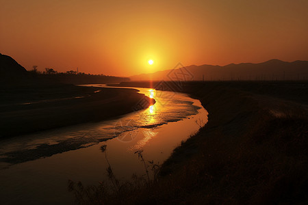 日落时分的河流图片