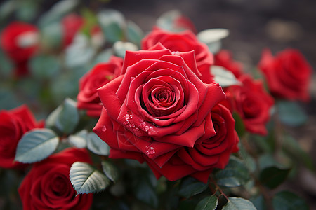 成簇的红玫瑰绽放背景图片