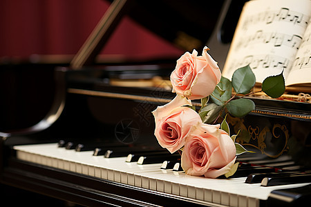 钢琴和玫瑰的优雅图片
