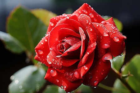 雨后初晴的红玫瑰背景图片
