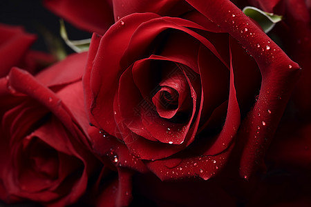 花瓣上有露珠的红玫瑰图片
