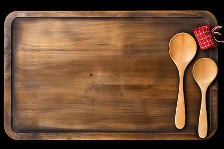 木板上的勺子高清图片