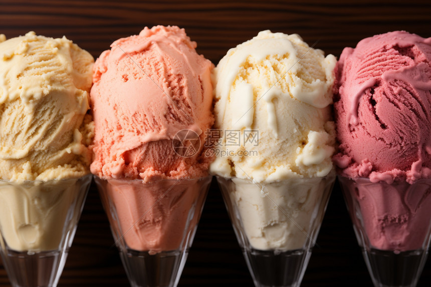 桌面上新鲜可口的冰激凌图片