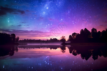 夜空中的湖泊和星光图片