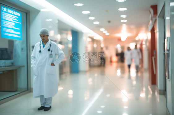 白大褂的男医生在医院走廊上图片