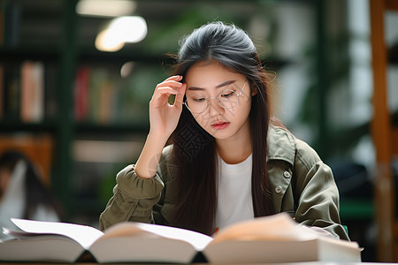 学生女孩阅读书籍图片