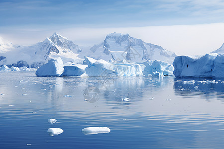 北极冰川湖面上的冰川背景