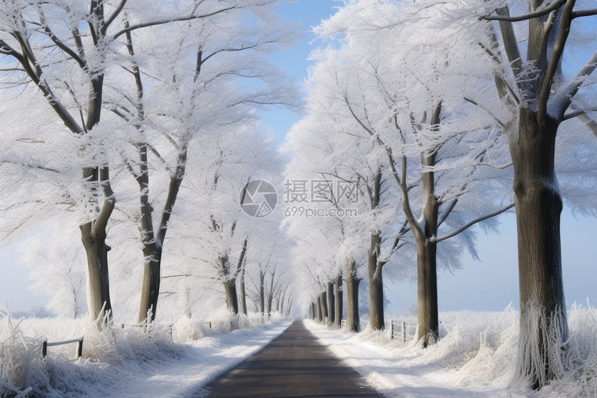 路旁的雪景图片