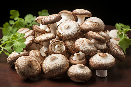 青叶盆栽旁边的蘑菇图片