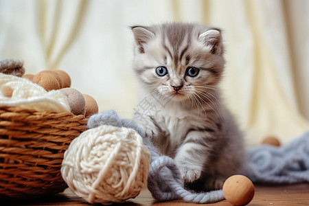 小猫与毛线球图片