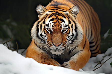 雪地行走的老虎图片
