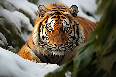 雪中徘徊的老虎图片