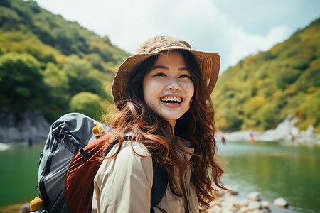 徒步旅行的少女图片