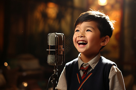 唱歌的小男孩背景图片
