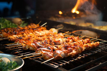 烧烤美食鸡肉串鱿鱼高清图片