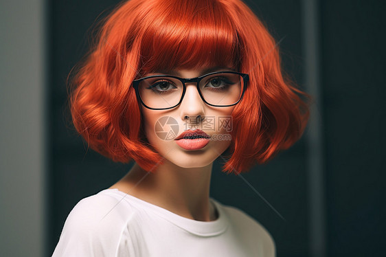 戴眼镜的红发女孩图片
