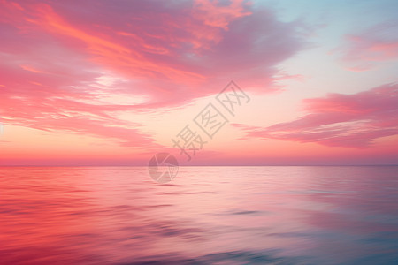 粉红色晚霞下的大海图片
